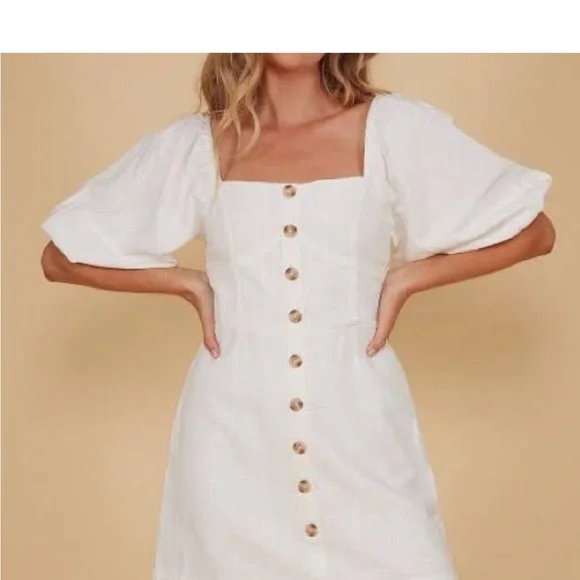Who What Wear White Puff Sleeve Denim Dress Size L | 100% Cotton - Picture 3 of 14